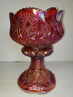 Vintage Imperial Sunset Amberina Carnival Punch Bowl & Stand 9 1/2 Tall NMINT