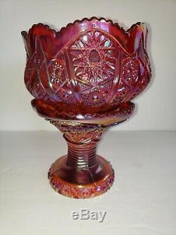 Vintage Imperial Sunset Amberina Carnival Punch Bowl & Stand 9 1/2 Tall NMINT