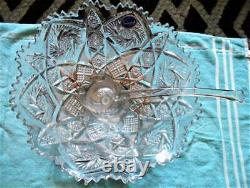 Vintage Imperial Whirling Star Hobstar, Cut Glass 15 pc Punch Bowl Set, NOS