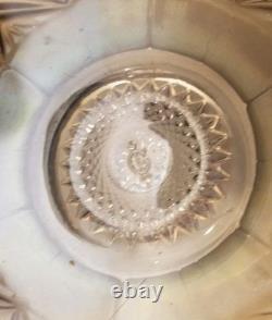 Vintage Imperial Whirling Star Smoke Peacock Carnival Glass Punch Bowl & 3 Cups