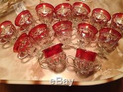Vintage Indiana 16 Piece Punch Bowl Set Ruby Band