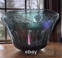 Vintage Indiana Blue Carnival Glass Punch Bowl Set13 Pieces + Hooks