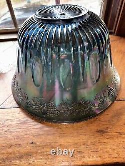 Vintage Indiana Blue Carnival Glass Punch Bowl Set13 Pieces + Hooks