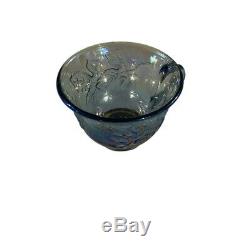 Vintage Indiana Blue Iridescent Carnival Glass Grape Harvest Punch Bowl Set