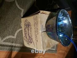 Vintage Indiana Blue Iridescent Carnival Glass Grape Punch Bowl Set no ladle