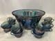 Vintage Indiana Canival Glass Princess Blue Punch Bowl Set
