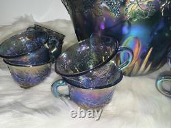 Vintage Indiana Canival Glass Princess Blue Punch Bowl Set