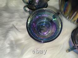 Vintage Indiana Canival Glass Princess Blue Punch Bowl Set