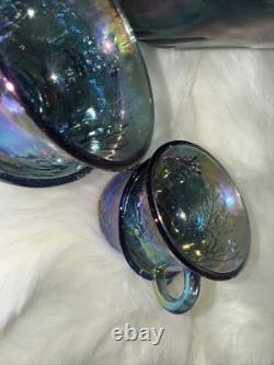 Vintage Indiana Canival Glass Princess Blue Punch Bowl Set