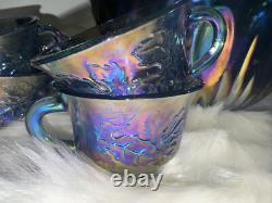 Vintage Indiana Canival Glass Princess Blue Punch Bowl Set