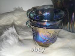 Vintage Indiana Canival Glass Princess Blue Punch Bowl Set