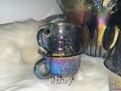 Vintage Indiana Canival Glass Princess Blue Punch Bowl Set