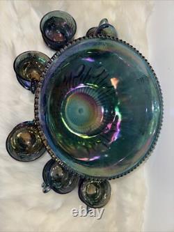 Vintage Indiana Canival Glass Princess Blue Punch Bowl Set