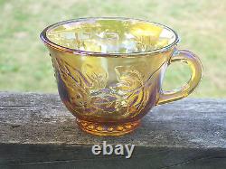Vintage Indiana Carnival Glass Harvest Marigold Punch Bowl 16 Cups Ladle Hooks