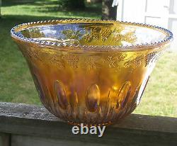 Vintage Indiana Carnival Glass Harvest Marigold Punch Bowl 16 Cups Ladle Hooks