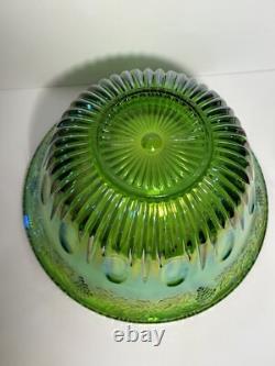 Vintage Indiana Carnival Glass Iridescent Green Punch Bowl Set With 12 Cups