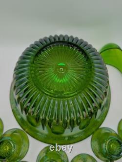 Vintage Indiana Carnival Glass Iridescent Green Punch Bowl Set With 12 Cups