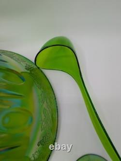 Vintage Indiana Carnival Glass Iridescent Green Punch Bowl Set With 12 Cups