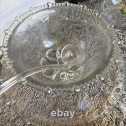 Vintage Indiana Colony Glass Classique Punch Bowl 8 Cups Very Design Detailed