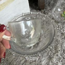 Vintage Indiana Colony Glass Classique Punch Bowl 8 Cups Very Design Detailed