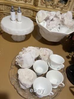 Vintage Indiana Colony Harvest White Milk Glass Footed Punch Bowl Set + 20 Cups