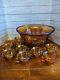 Vintage Indiana Glass Amber Carnival Glass Punch Bowl Set (1 Bowl, 10 cups)