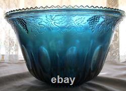 Vintage Indiana Glass Blue Carnival Glass Grape Harvest Punch Bowl with Cups & H