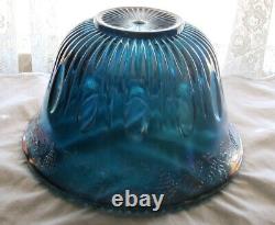 Vintage Indiana Glass Blue Carnival Glass Grape Harvest Punch Bowl with Cups & H