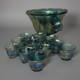 Vintage Indiana Glass Blue Harvest Carnival Glass Punch Bowl Set