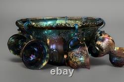 Vintage Indiana Glass Blue Harvest Carnival Glass Punch Bowl Set