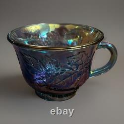 Vintage Indiana Glass Blue Harvest Carnival Glass Punch Bowl Set