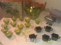 Vintage Indiana Glass Carnival Glass Punch Bowl Set Candy Dish Plus 5 Other Piec