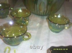 Vintage Indiana Glass Carnival Glass Punch Bowl Set Candy Dish Plus 5 Other Piec