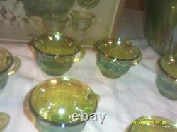 Vintage Indiana Glass Carnival Glass Punch Bowl Set Candy Dish Plus 5 Other Piec