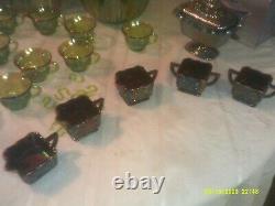 Vintage Indiana Glass Carnival Glass Punch Bowl Set Candy Dish Plus 5 Other Piec