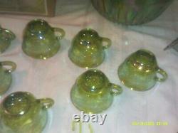 Vintage Indiana Glass Carnival Glass Punch Bowl Set Candy Dish Plus 5 Other Piec