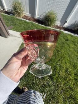 Vintage Indiana Glass Cranberry Punch Bowl Set 10 Cups Ruby Red Iridescent Glass