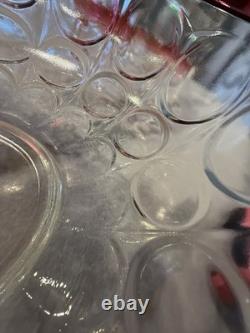 Vintage Indiana Glass Cranberry Punch Bowl Set 10 Cups Ruby Red Iridescent Glass