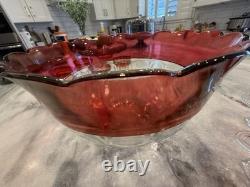 Vintage Indiana Glass Cranberry Punch Bowl Set 10 Cups Ruby Red Iridescent Glass