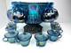 Vintage Indiana Glass Iridescent Blue Harvest Carnival Glass Punch Bowl, 16 cups