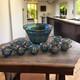Vintage Indiana Glass Iridescent Blue Harvest Carnival Glass Punch Bowl Set