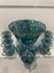 Vintage Indiana Glass Iridescent Blue Harvest Carnival Glass Punch Bowl Set