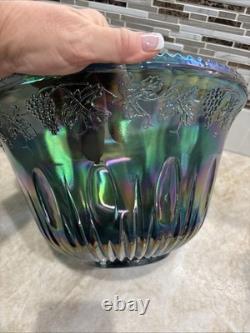 Vintage Indiana Glass Iridescent Blue Harvest Carnival Glass Punch Bowl Set