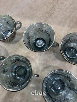 Vintage Indiana Glass Iridescent Blue Harvest Carnival Glass Punch Bowl Set