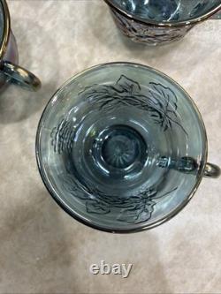 Vintage Indiana Glass Iridescent Blue Harvest Carnival Glass Punch Bowl Set
