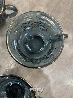 Vintage Indiana Glass Iridescent Blue Harvest Carnival Glass Punch Bowl Set