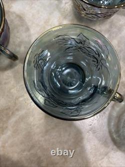 Vintage Indiana Glass Iridescent Blue Harvest Carnival Glass Punch Bowl Set