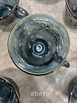 Vintage Indiana Glass Iridescent Blue Harvest Carnival Glass Punch Bowl Set