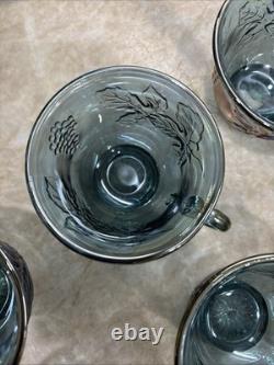 Vintage Indiana Glass Iridescent Blue Harvest Carnival Glass Punch Bowl Set