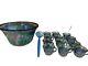 Vintage Indiana Glass Iridescent Blue Harvest Carnival Punch Bowl Set 7446